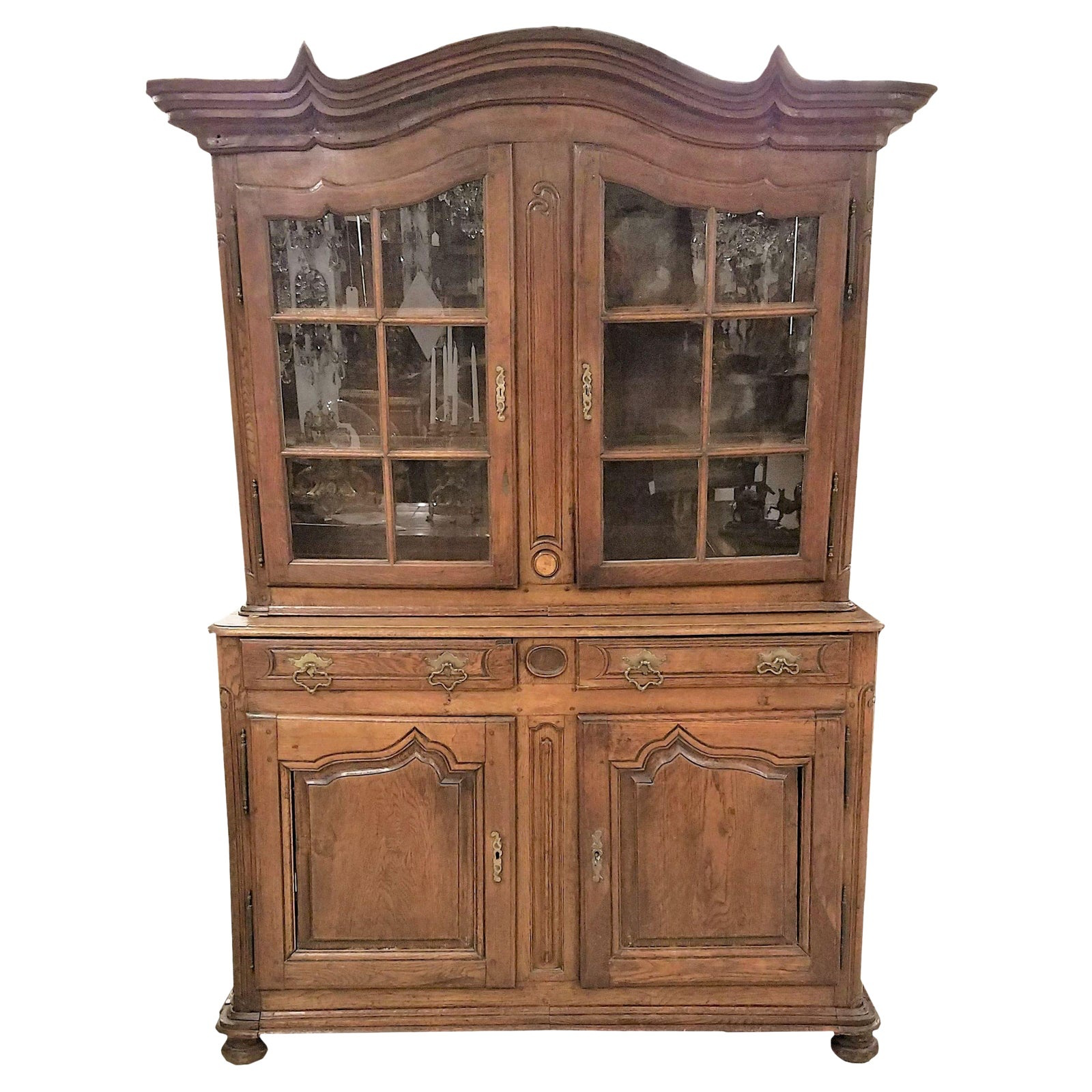 Circa 1760 French Provincial Oak, Dresser With Glass Front