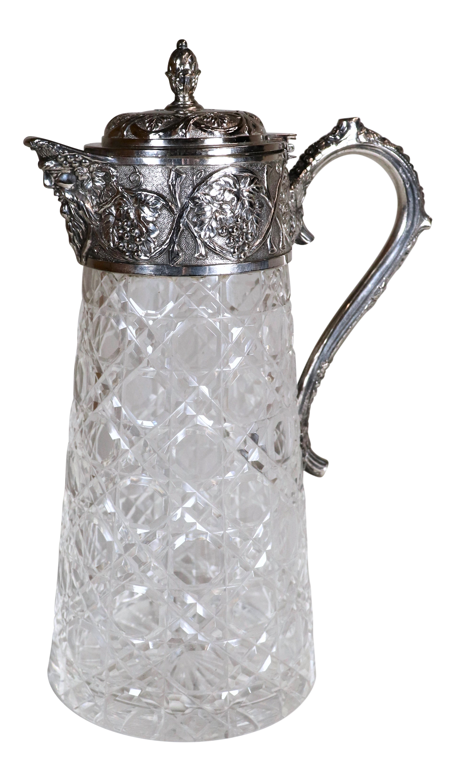 Carafe Pitcher Details about    Antique Silver-Plate & Lead Crystal Tall Serving Decanter 