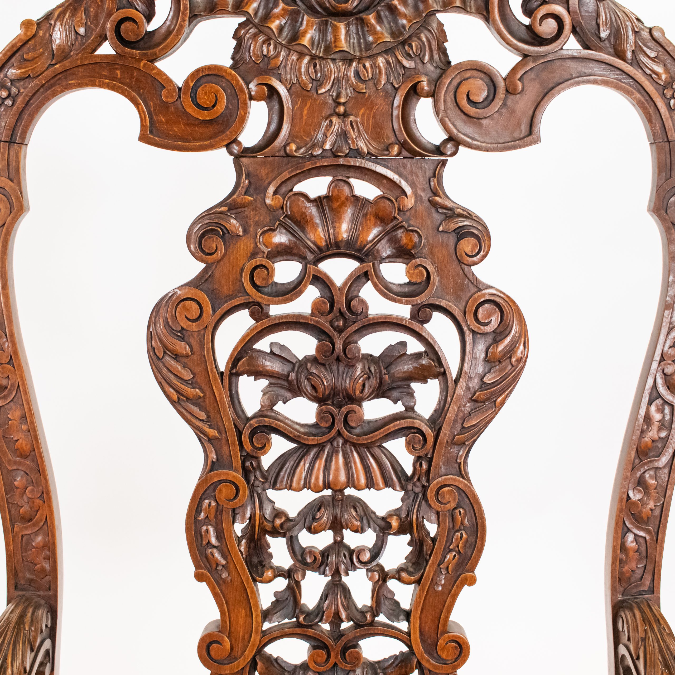 Pair of Large 19th C. French Régence / Louis XIV–XV Revival Hand‑Carved Walnut Fauteuil Armchairs/Thrones with Aubusson‑Inspired Tapestry - Image 15