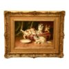19th Century "Chatons Et Lait" Oil Painting on Canvas Signed Alfred Brunel De Neuville