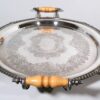Vintage Silver on Copper Footed Serving Tray With Celluloid Handles - Image 4