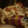 19th Century "Chatons Et Lait" Oil Painting on Canvas Signed Alfred Brunel De Neuville - Image 7