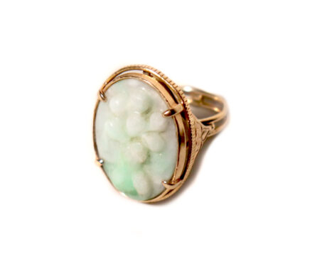 Hand Carved Jadeite 14K Gold Ring