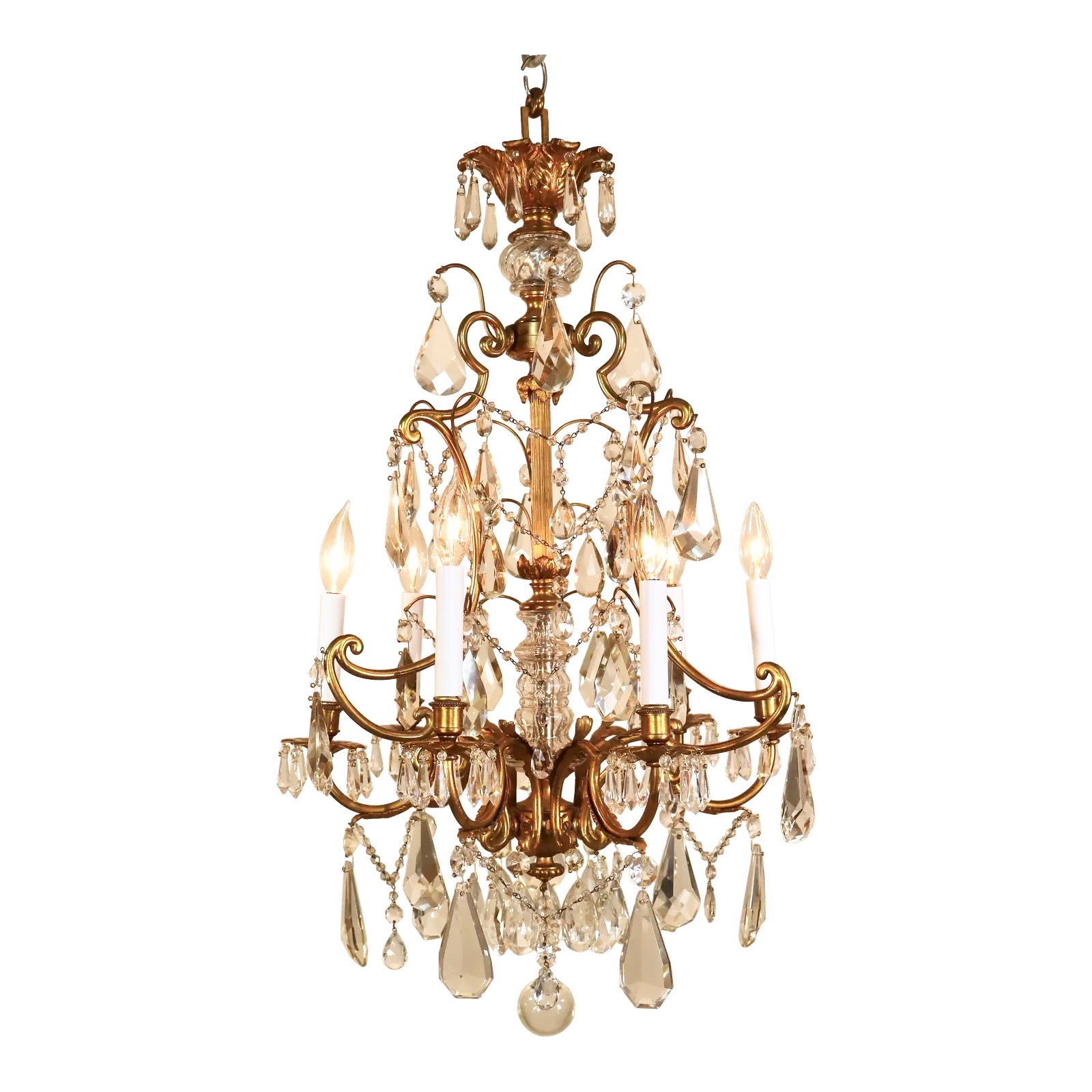 Circa 1920 French Louis XV Style Gilt Bronze and Brass and Crystal