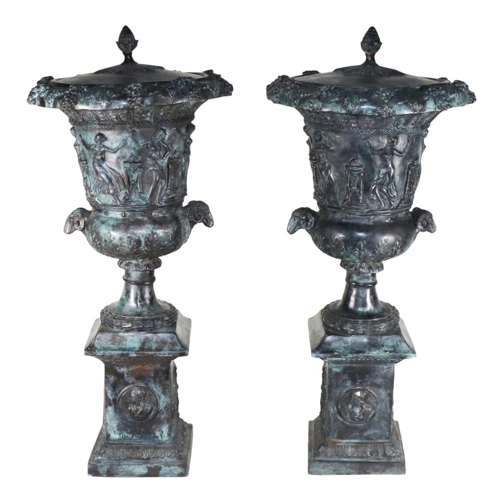 A Pair of 19th Century Neoclassical Patinated Bronze Urns - Antiques ...