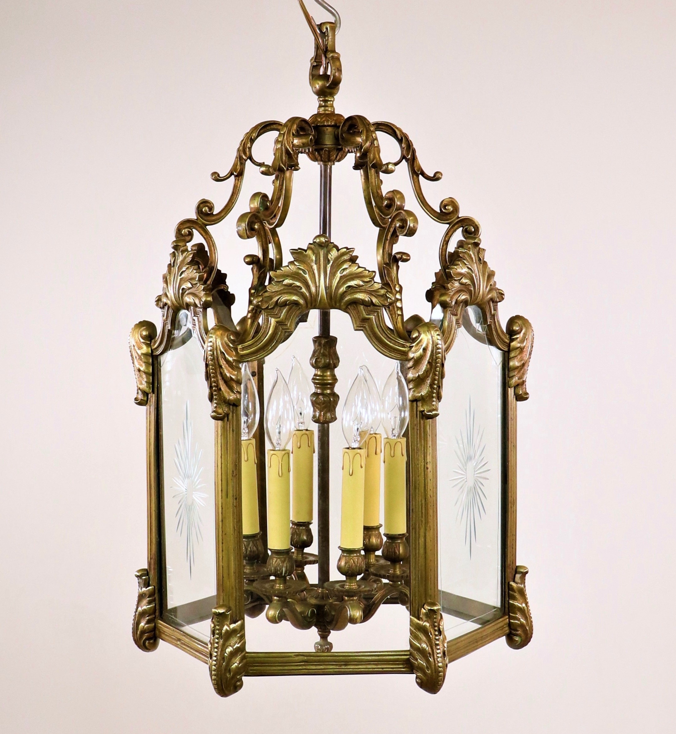 Circa 1800 French Louis XIV Bronze Lantern With Cut Glass Panels Antiques Resources, Chicago