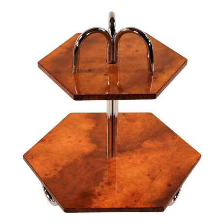 Art Deco Two-Tier Burl Walnut Steamship Cocktail Table