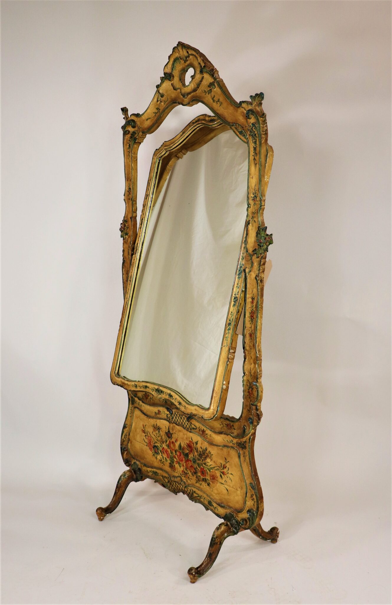 19th Century Venetian Rococo Style Painted Cheval Mirror - Antiques 