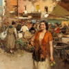 Oil on Canvas Italian Street Market Scene by Giuseppe Pitto (Italian 1857-1928) - Image 2