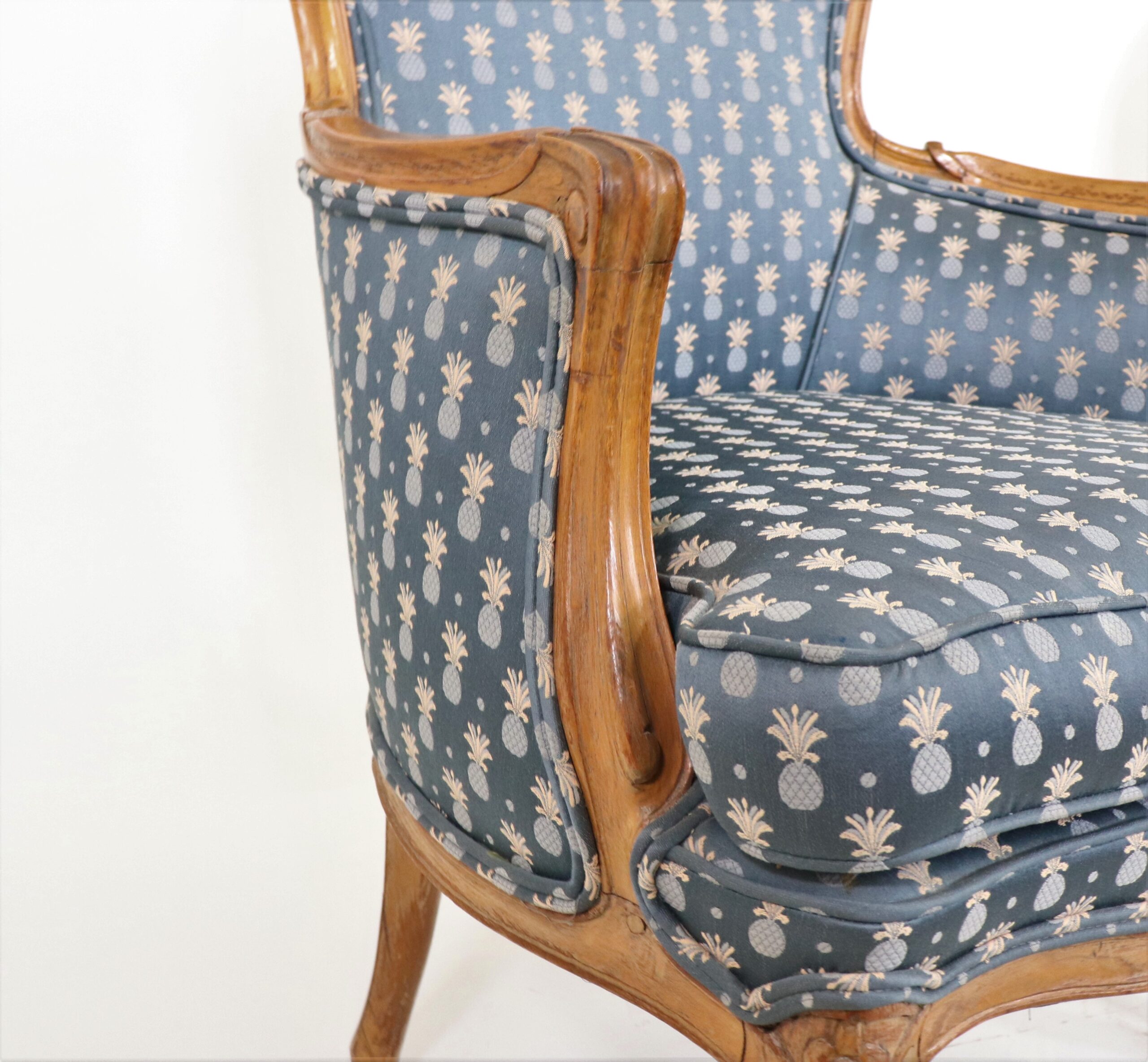 French Louis XV Bergere Chair + Vintage Damask Upholstery. Original Price:  $2,500