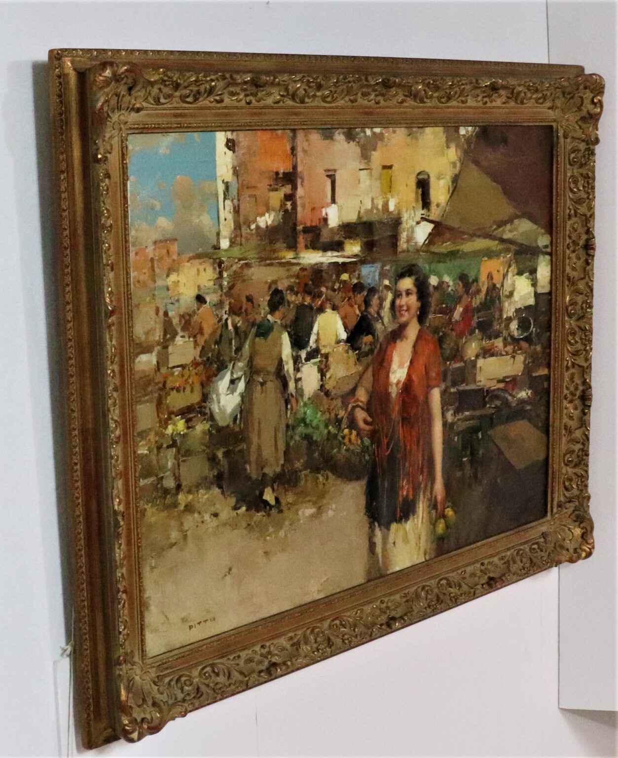 Oil on Canvas Italian Street Market Scene by Giuseppe Pitto (Italian ...
