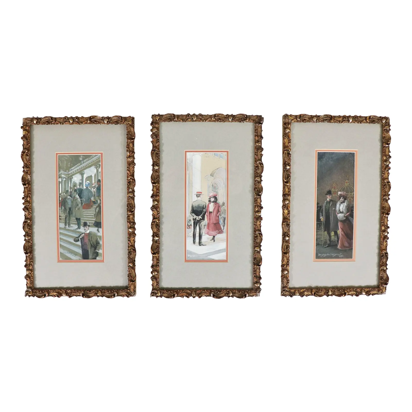 Set of Three Edwardian Watercolors by Douglas Anderson - Antiques