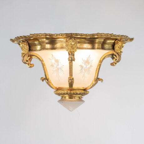 Circa 1900 Louis XVI Style Gilt Bronze Flush Mount with Etched Glass - Image 3
