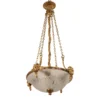 Early 20th Century French Neoclassical with Ormolu and Frosted Etched Glass Pendant Chandelier