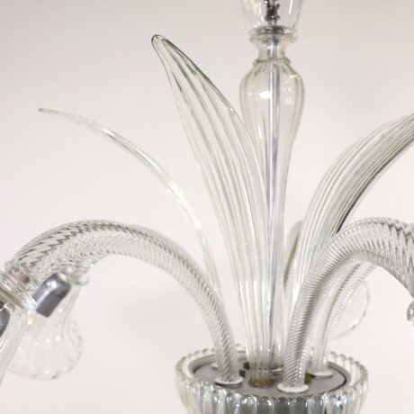 Mid-Century Five Arm Ribbed and Scalloped Cristallo Murano Chandelier - Image 8