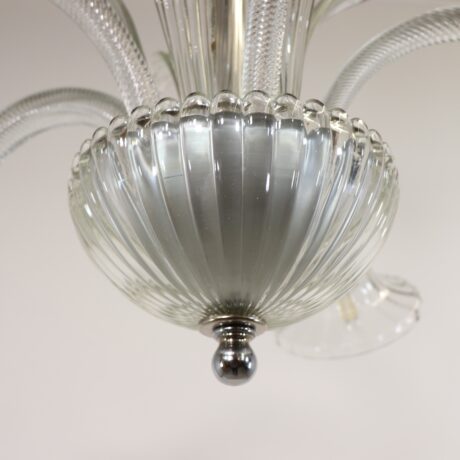 Mid-Century Five Arm Ribbed and Scalloped Cristallo Murano Chandelier - Image 12