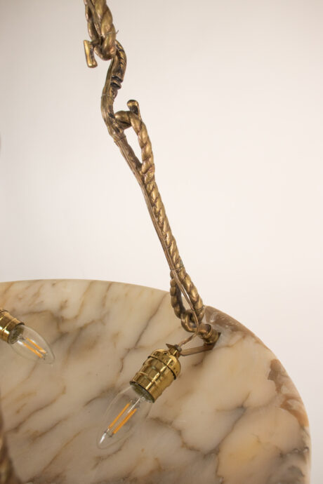 Early 20th Century French Neoclassical Alabaster and Bronze Pendant Chandelier - Image 15