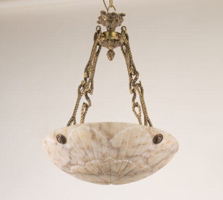 Early 20th Century French Neoclassical Alabaster and Bronze Pendant Chandelier - Image 19