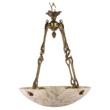 Early 20th Century French Neoclassical Alabaster and Bronze Pendant Chandelier