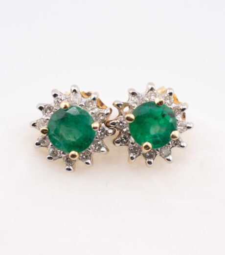 Contemporary Emeralds and Diamonds 18K Stud Earring Set