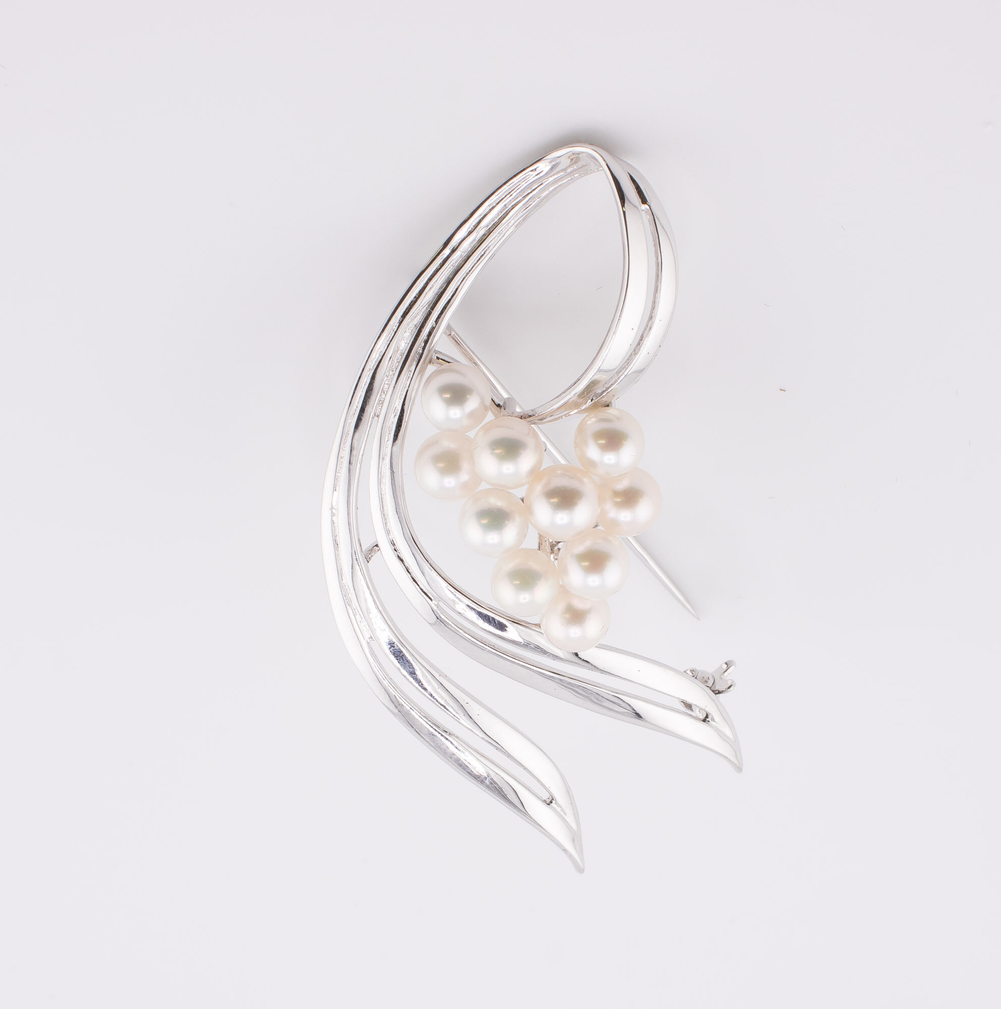 Foliate Cultured Pearl Brooch Sterling Silver good