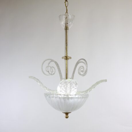 Midcentury Murano Chandelier in the Manner of Ercole Barovier with Bullicante, Rigaree, and Aventurine Details - Image 2