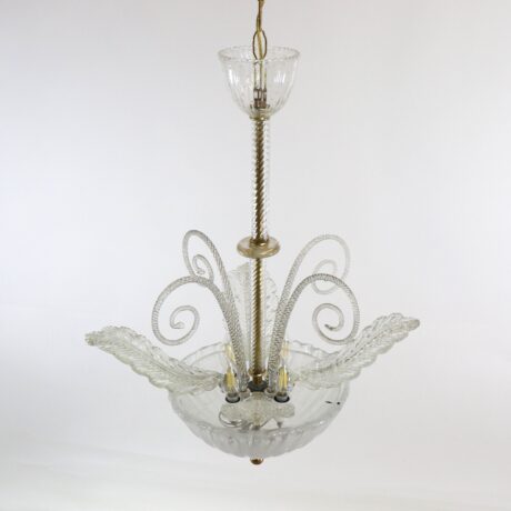 Midcentury Murano Chandelier in the Manner of Ercole Barovier with Bullicante, Rigaree, and Aventurine Details - Image 3