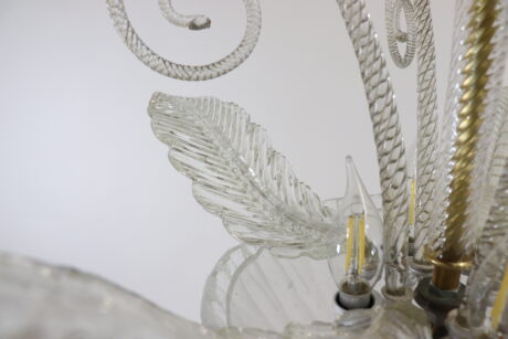 Midcentury Murano Chandelier in the Manner of Ercole Barovier with Bullicante, Rigaree, and Aventurine Details - Image 8