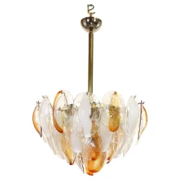 Mid-Century Modern Amber and White Murano Glass Shells Pendant Light by La Murrina