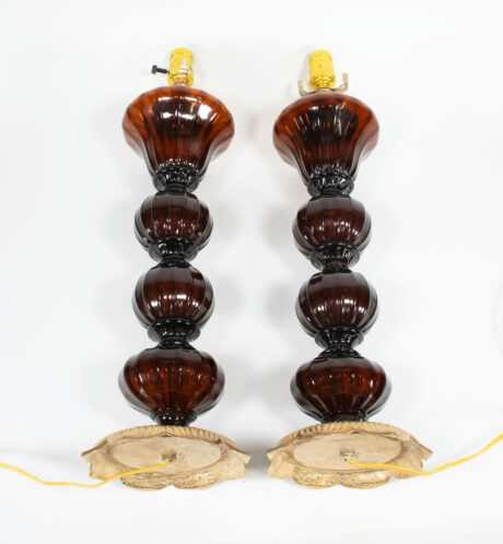 Pair of Mid Century Midnight Amber Table Lamps in the Style of Barovier & Toso - Image 5