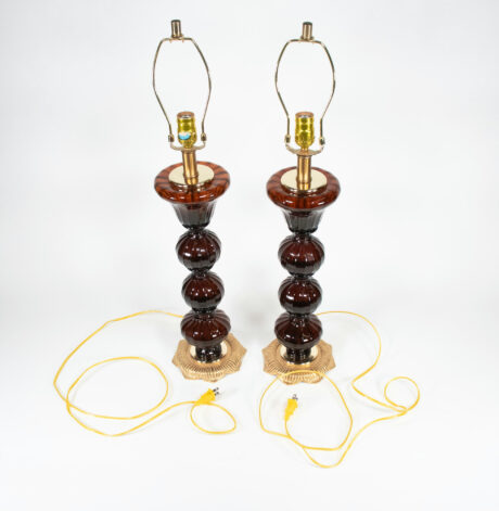 Pair of Mid Century Midnight Amber Table Lamps in the Style of Barovier & Toso - Image 4