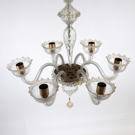 Vintage Traditional Baroque Style Floral Six-Arm 24k Gold Infused Cristallo Murano Glass Chandelier - Image 10