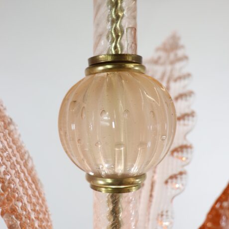 Mid-Century Coral Pink Frond Textured Murano Attributed to Barovier - Image 11
