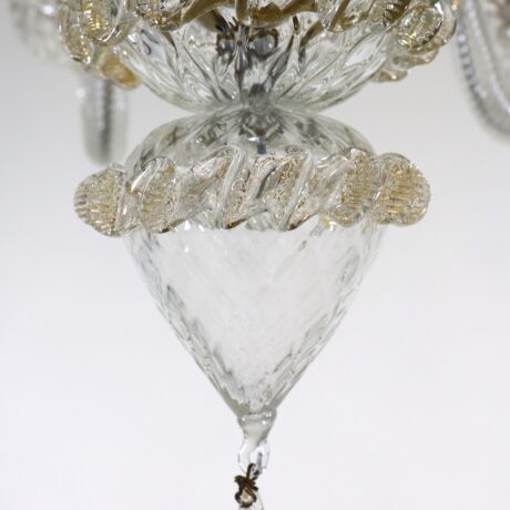 Vintage Traditional Baroque Style Floral Six-Arm 24k Gold Infused Cristallo Murano Glass Chandelier - Image 15