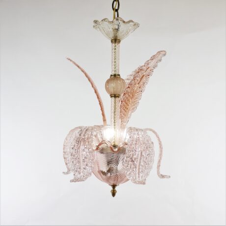 Mid-Century Coral Pink Frond Textured Murano Attributed to Barovier - Image 2