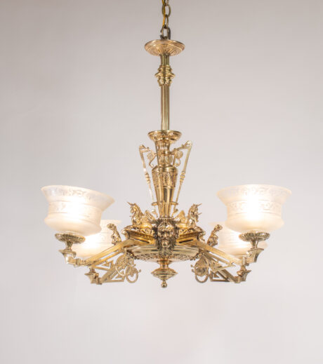 Late 19th Century Eastlake Style Bronze Eight Light Chandelier with Mythological Seahorses and Zephry Faces - Image 2