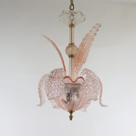 Mid-Century Coral Pink Frond Textured Murano Attributed to Barovier - Image 3