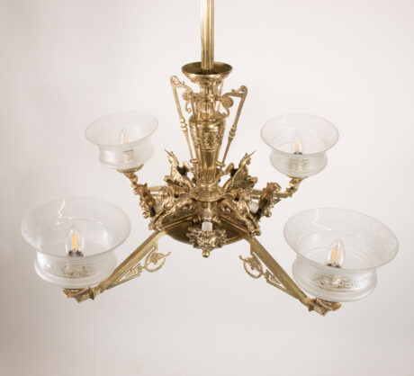 Late 19th Century Eastlake Style Bronze Eight Light Chandelier with Mythological Seahorses and Zephry Faces - Image 3