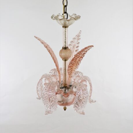 Mid-Century Coral Pink Frond Textured Murano Attributed to Barovier - Image 4