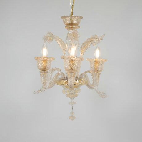 Vintage Traditional Floral Three-Arm 24k Gold Infused Murano Glass Chandelier - Image 2