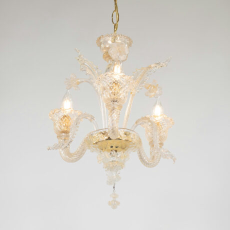 Vintage Traditional Floral Three-Arm 24k Gold Infused Murano Glass Chandelier - Image 3