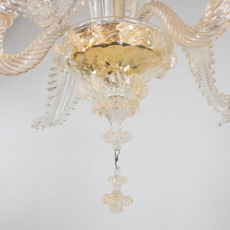 Vintage Traditional Floral Three-Arm 24k Gold Infused Murano Glass Chandelier - Image 10