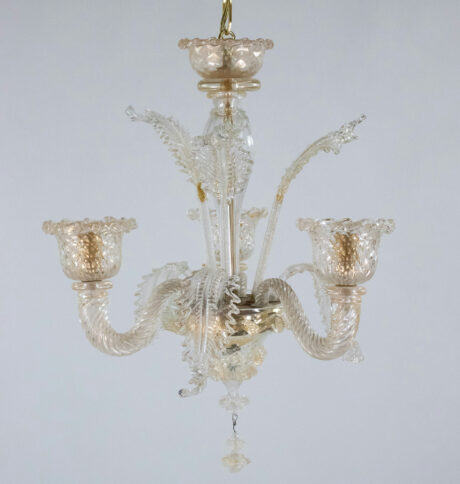 Vintage Traditional Floral Three-Arm 24k Gold Infused Murano Glass Chandelier - Image 18