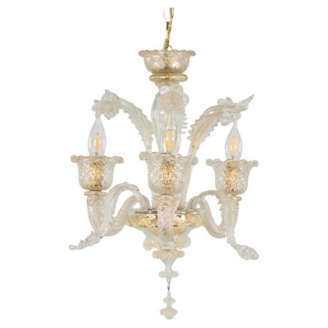 Vintage Traditional Floral Three-Arm 24k Gold Infused Murano Glass Chandelier