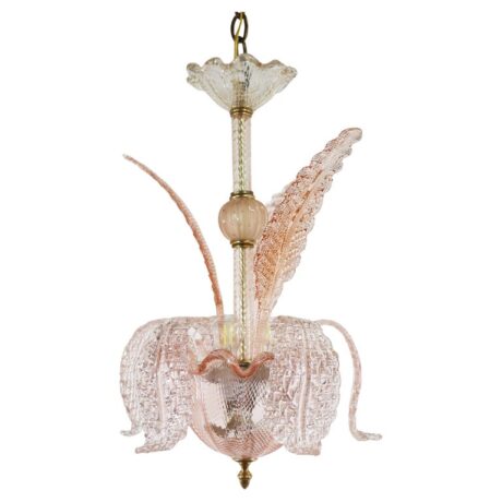 Mid-Century Coral Pink Frond Textured Murano Attributed to Barovier - Image 13