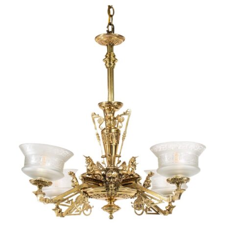 Late 19th Century Eastlake Style Bronze Eight Light Chandelier with Mythological Seahorses and Zephry Faces