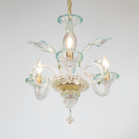 Vintage Baroque Style Cristallo Murano Chandelier with Azure Blue Trim and Gold Specks - Image 2