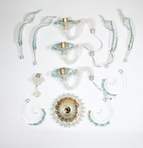 Vintage Baroque Style Cristallo Murano Chandelier with Azure Blue Trim and Gold Specks - Image 4