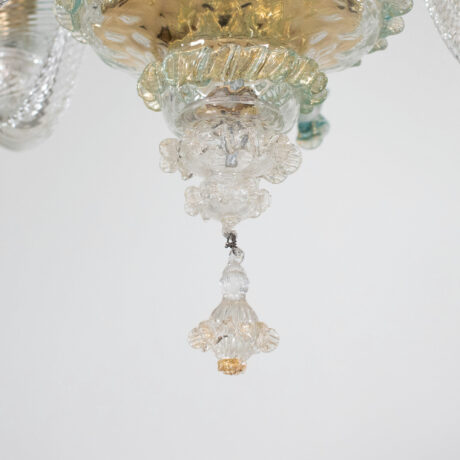 Vintage Baroque Style Cristallo Murano Chandelier with Azure Blue Trim and Gold Specks - Image 9