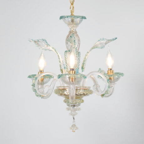 Vintage Baroque Style Cristallo Murano Chandelier with Azure Blue Trim and Gold Specks - Image 11